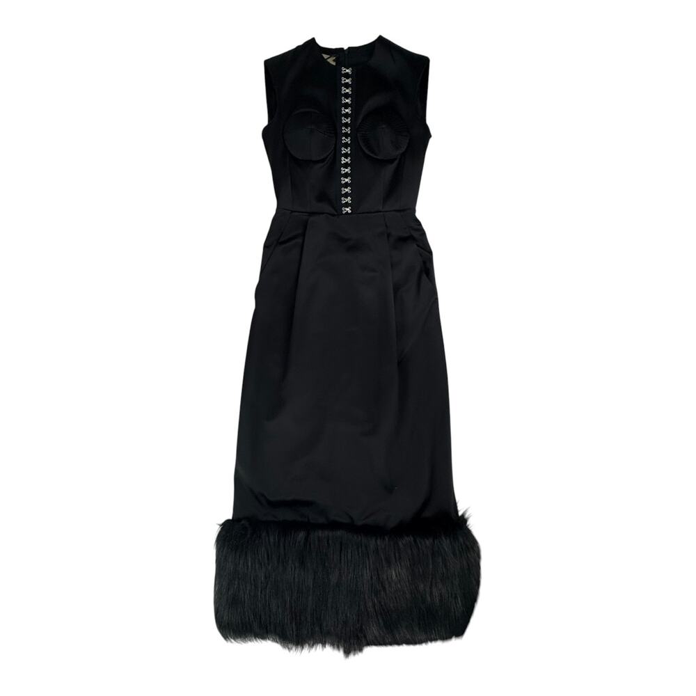 Gucci Silk Duchesse Faux Fur Trim Dress